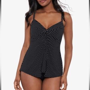 Miraclesuit Black & White Polka Dot “Love Knot” V-Neck Tankini Top